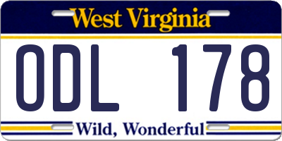 WV license plate ODL178