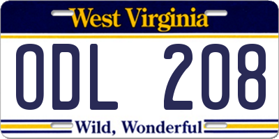 WV license plate ODL208