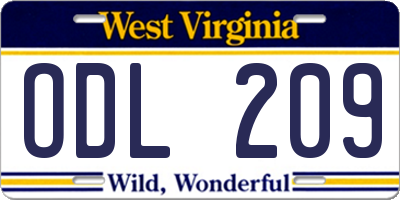 WV license plate ODL209