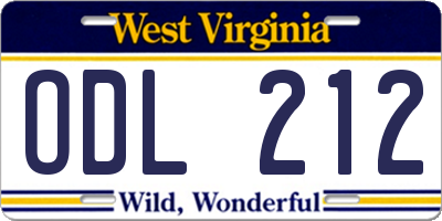 WV license plate ODL212