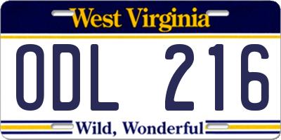 WV license plate ODL216