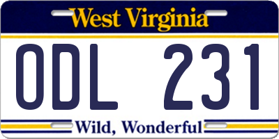 WV license plate ODL231
