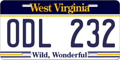 WV license plate ODL232