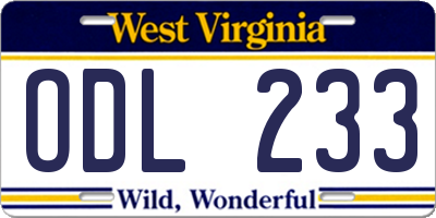 WV license plate ODL233