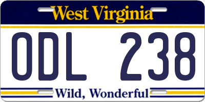 WV license plate ODL238