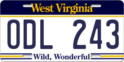 WV license plate ODL243