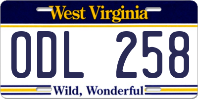 WV license plate ODL258