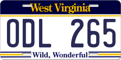 WV license plate ODL265