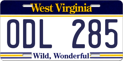 WV license plate ODL285
