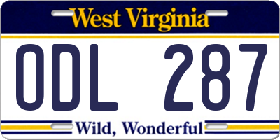 WV license plate ODL287