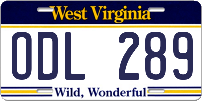 WV license plate ODL289