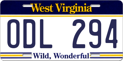 WV license plate ODL294