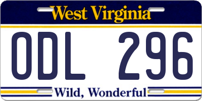 WV license plate ODL296