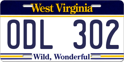 WV license plate ODL302