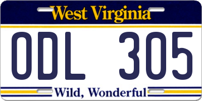 WV license plate ODL305