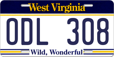 WV license plate ODL308