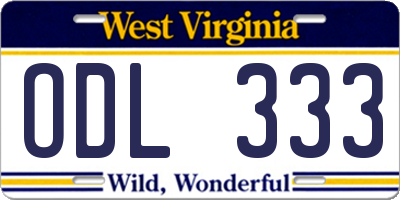 WV license plate ODL333