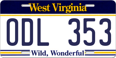 WV license plate ODL353