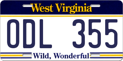 WV license plate ODL355