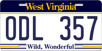 WV license plate ODL357