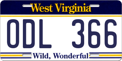 WV license plate ODL366