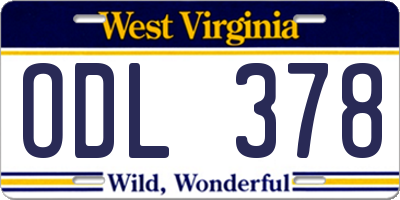 WV license plate ODL378