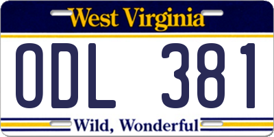 WV license plate ODL381
