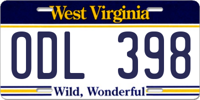 WV license plate ODL398