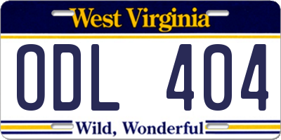 WV license plate ODL404