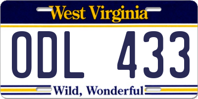 WV license plate ODL433