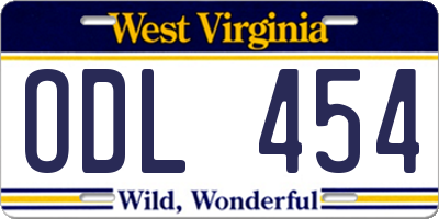 WV license plate ODL454