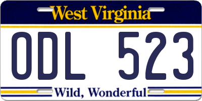 WV license plate ODL523