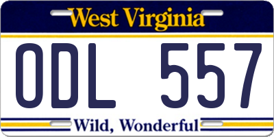 WV license plate ODL557