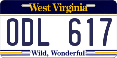 WV license plate ODL617