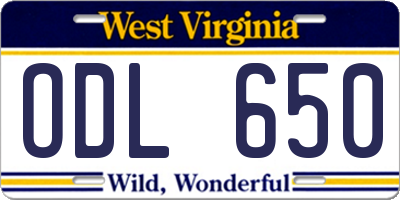 WV license plate ODL650
