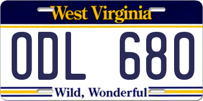WV license plate ODL680