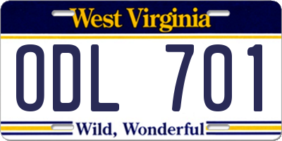 WV license plate ODL701