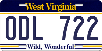 WV license plate ODL722