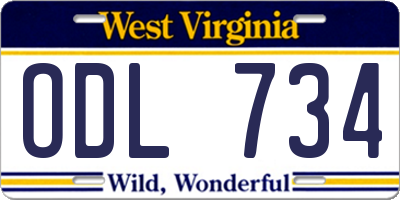 WV license plate ODL734