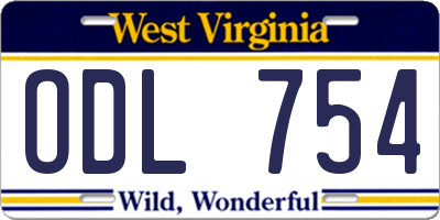 WV license plate ODL754