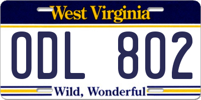 WV license plate ODL802