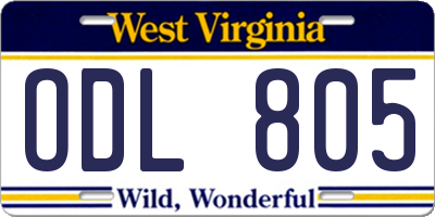 WV license plate ODL805