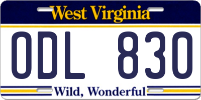 WV license plate ODL830