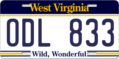 WV license plate ODL833