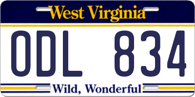 WV license plate ODL834