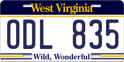 WV license plate ODL835
