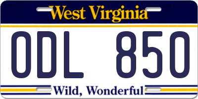 WV license plate ODL850