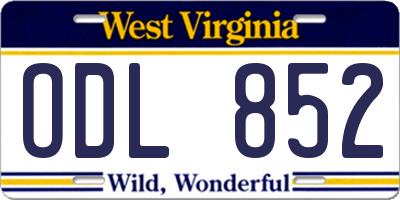WV license plate ODL852