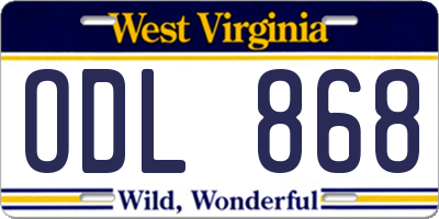WV license plate ODL868