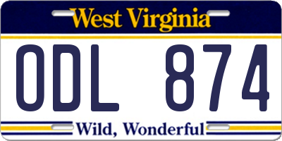 WV license plate ODL874
